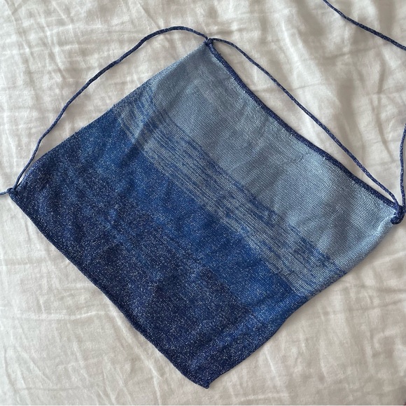 SPARKLY BLUE COLORBLOCK BANDANA TIE TOP - Picture 2 of 3